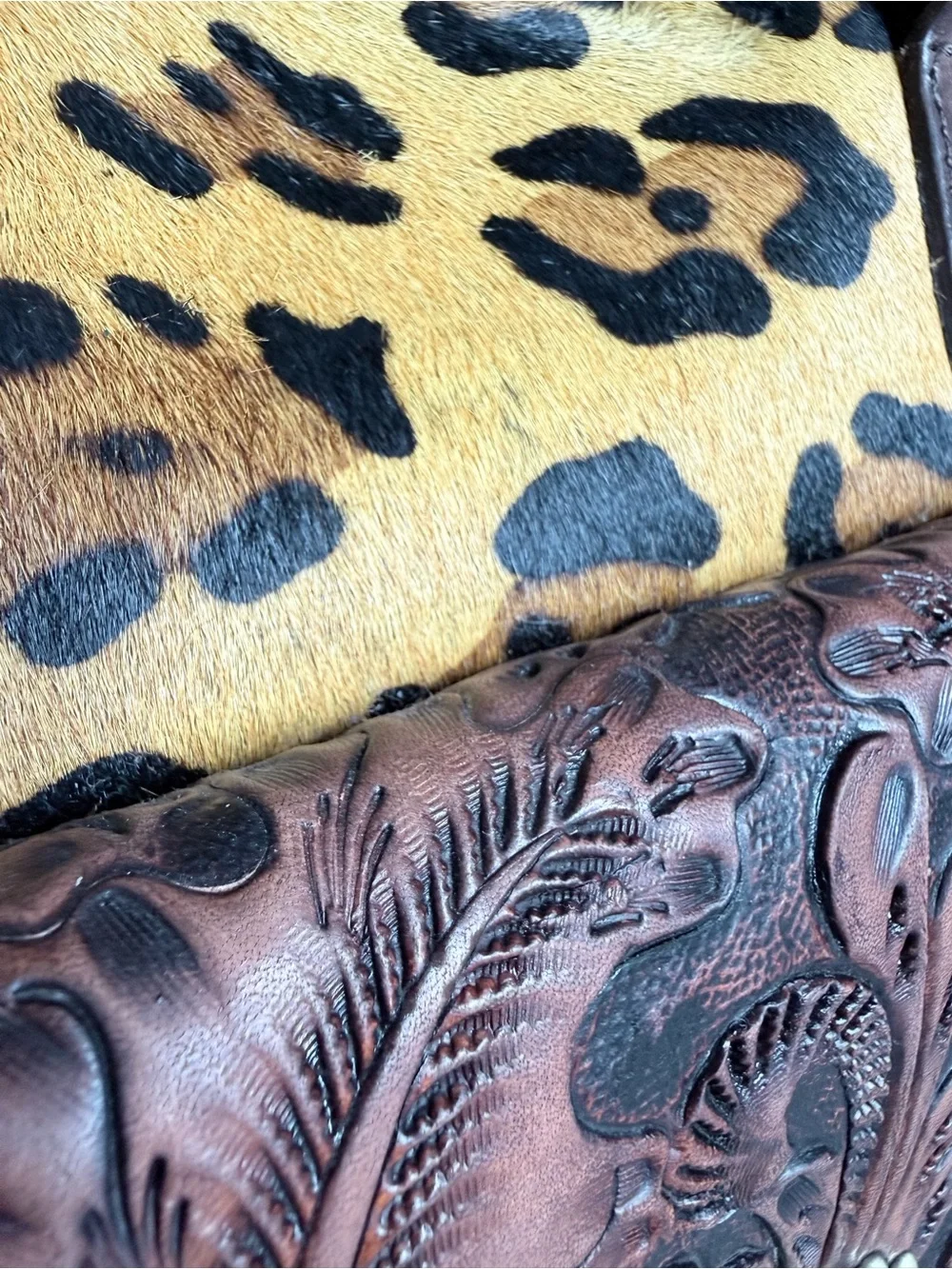 American Darling Leopard Tooled Leather Hair on Hide Cowhide Conceal Carry Bag